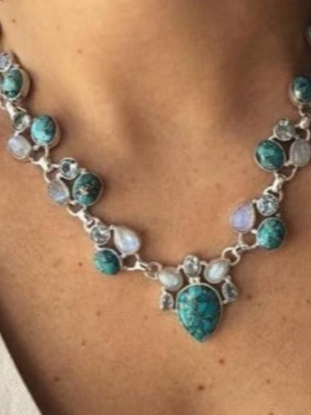 Turquoise Silver & Marine Stones Necklace
